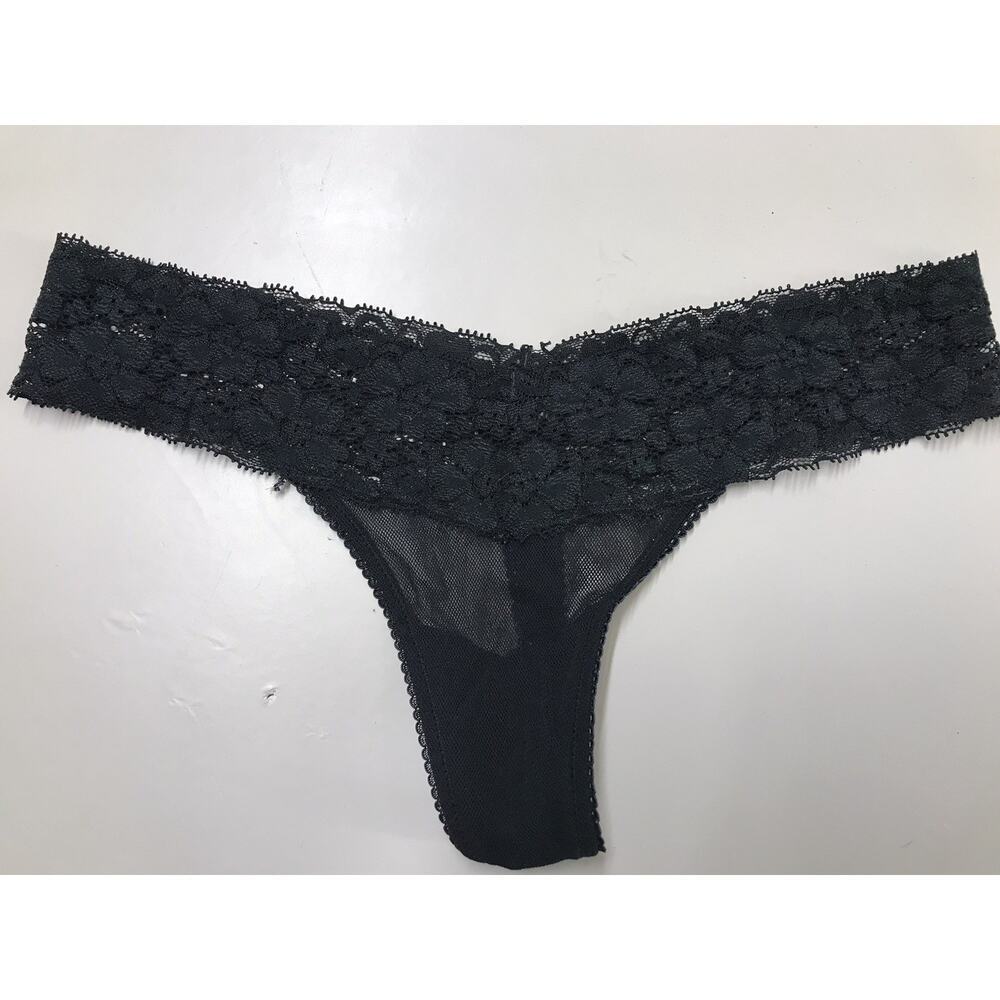 Women's Black Lace Mesh Thong Panties Stretch Size small Underwear